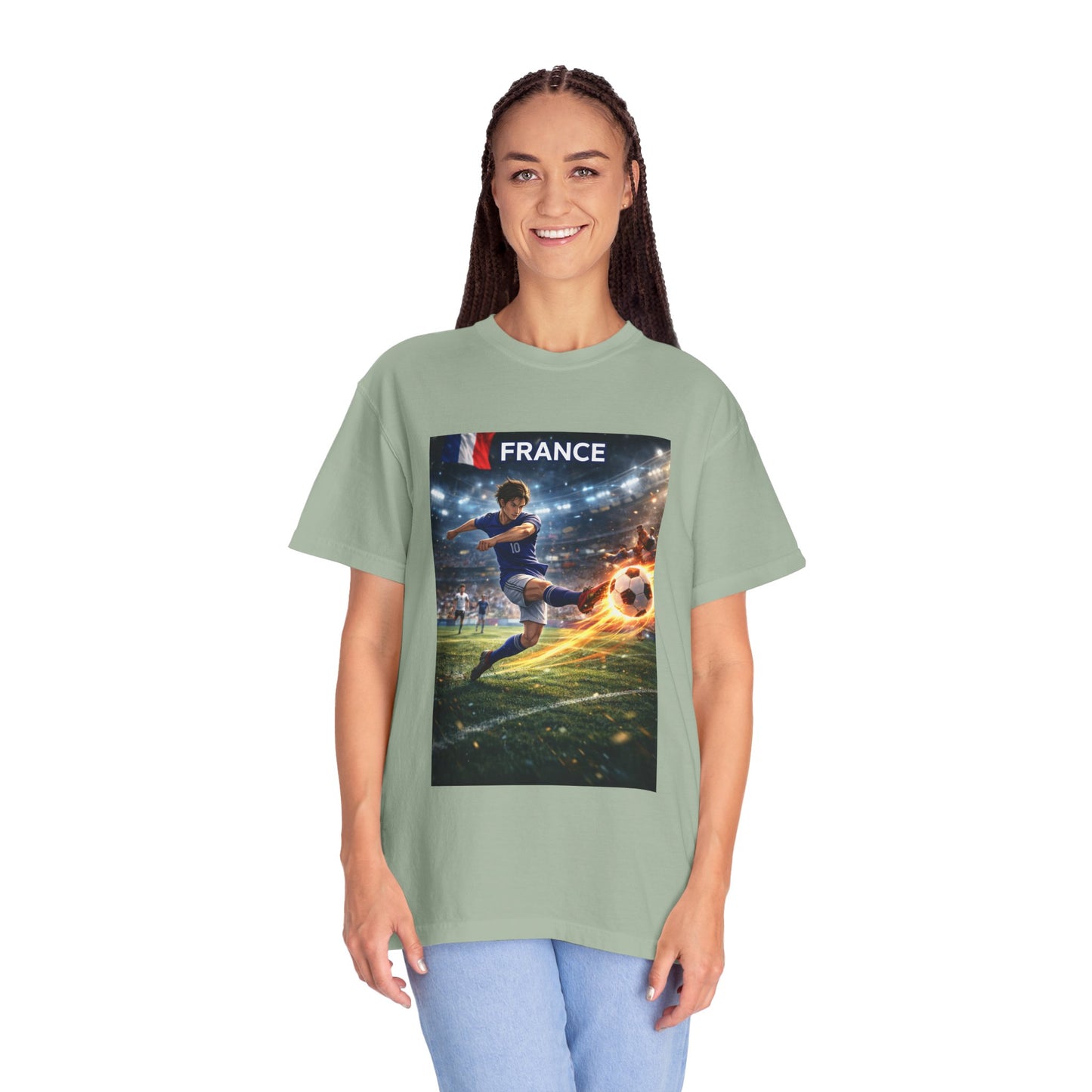 France Soccer Player Graphic T-Shirt — Football Kick Stadium Design