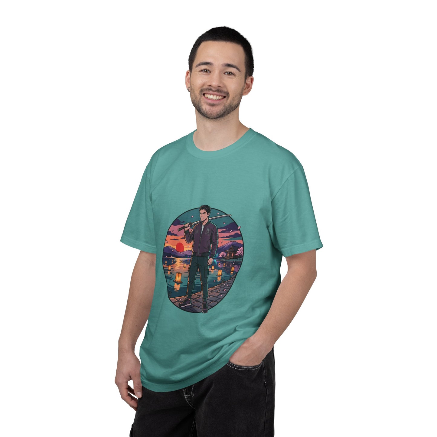 Vintage Night Harbor T-Shirt — Retro Sunset Fisherman Graphic Tee