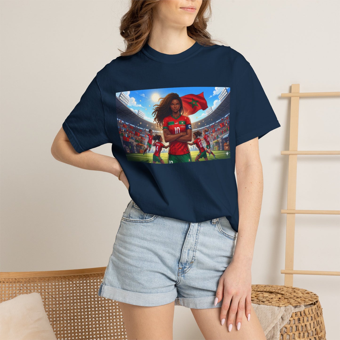 Morocco Soccer Champion Graphic T-Shirt — Inspiring Women’s Football Stadium Design