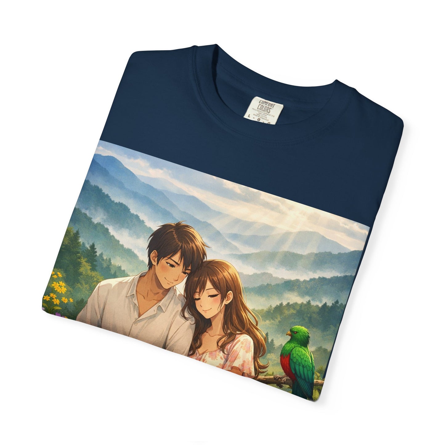Romantic Anime Couple T-Shirt — Sunset Meadow Illustration