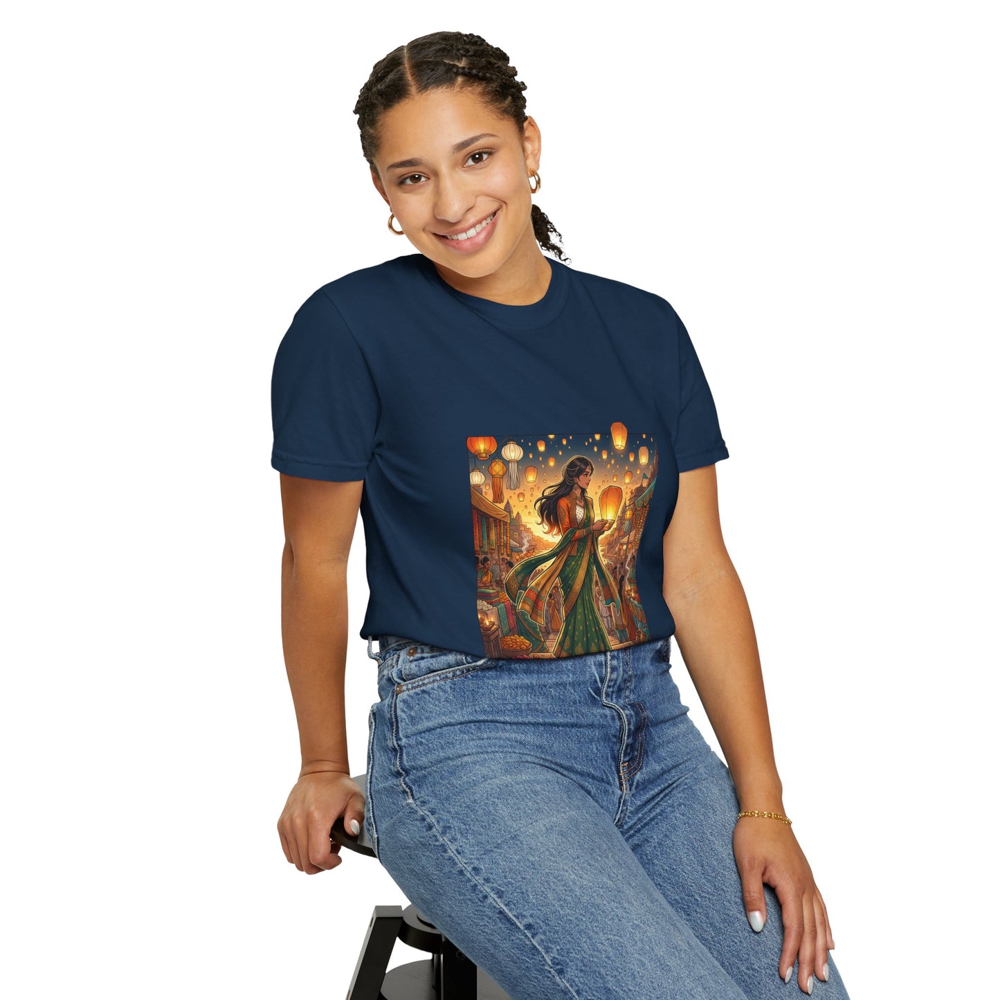 Diwali Lantern Festival T-Shirt — Indian Dancer with Floating Sky Lanterns