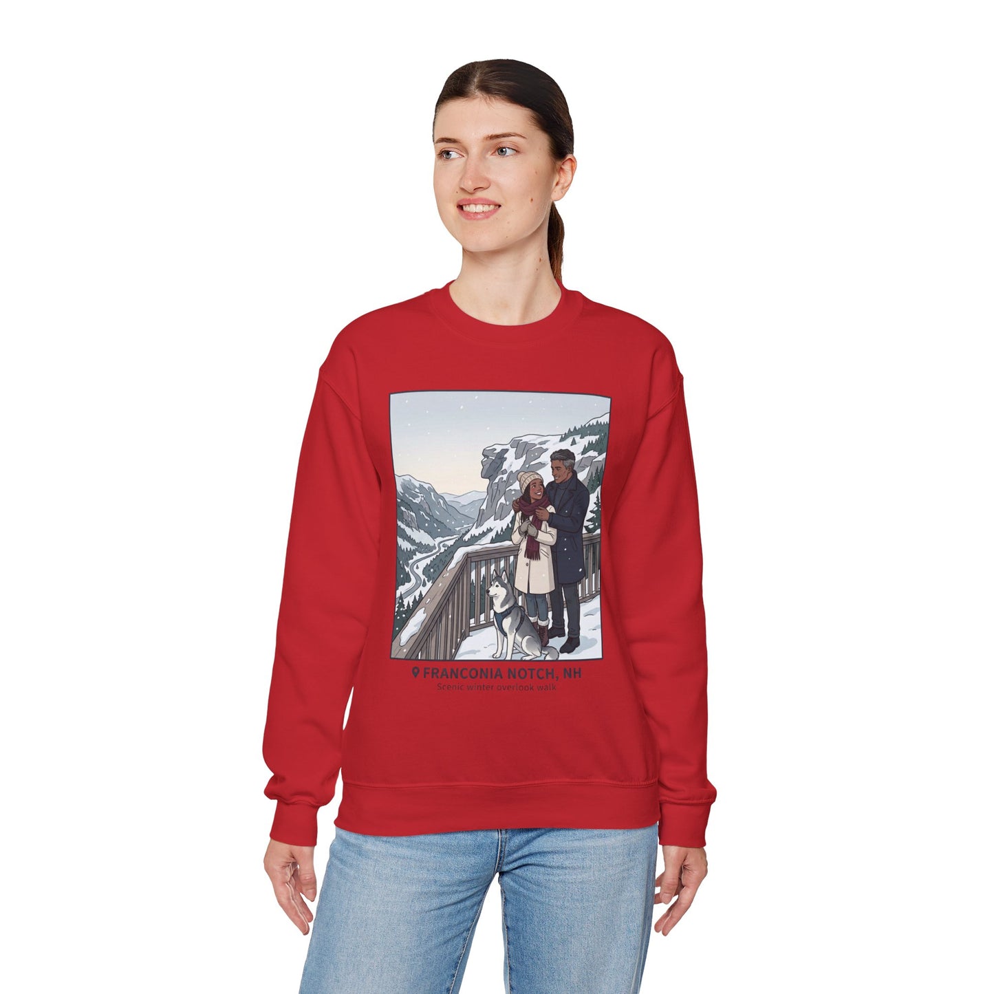 Crewneck Sweatshirt — Franconia Notch Winter Couple Scenic Graphic