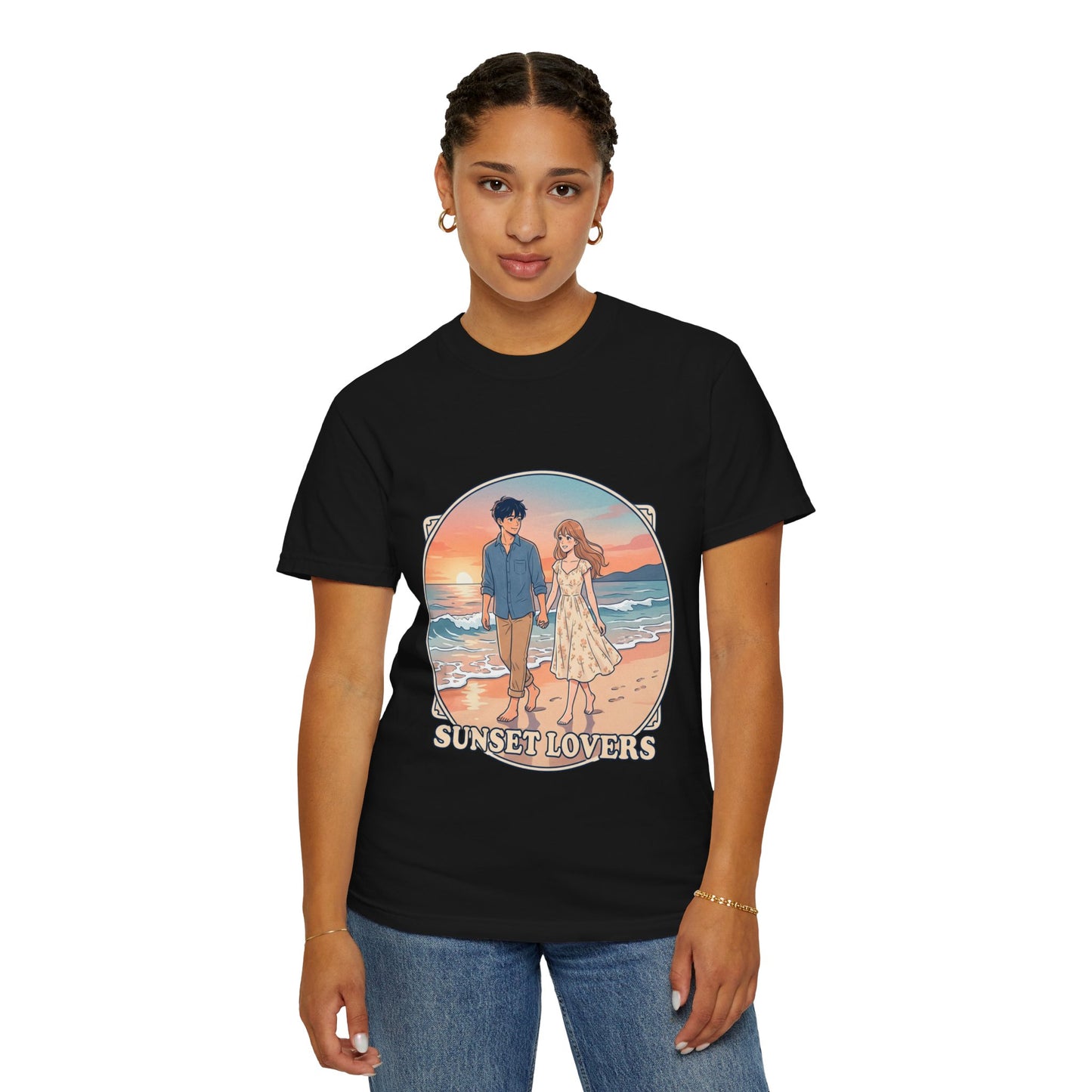 Sunset Lovers Beach T-Shirt — Romantic Couple Graphic Tee