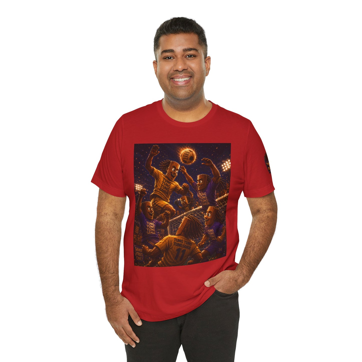 Tung Tung Tung Sahur Header Goal Soccer Action Graphic Tee — Team Court Night Design