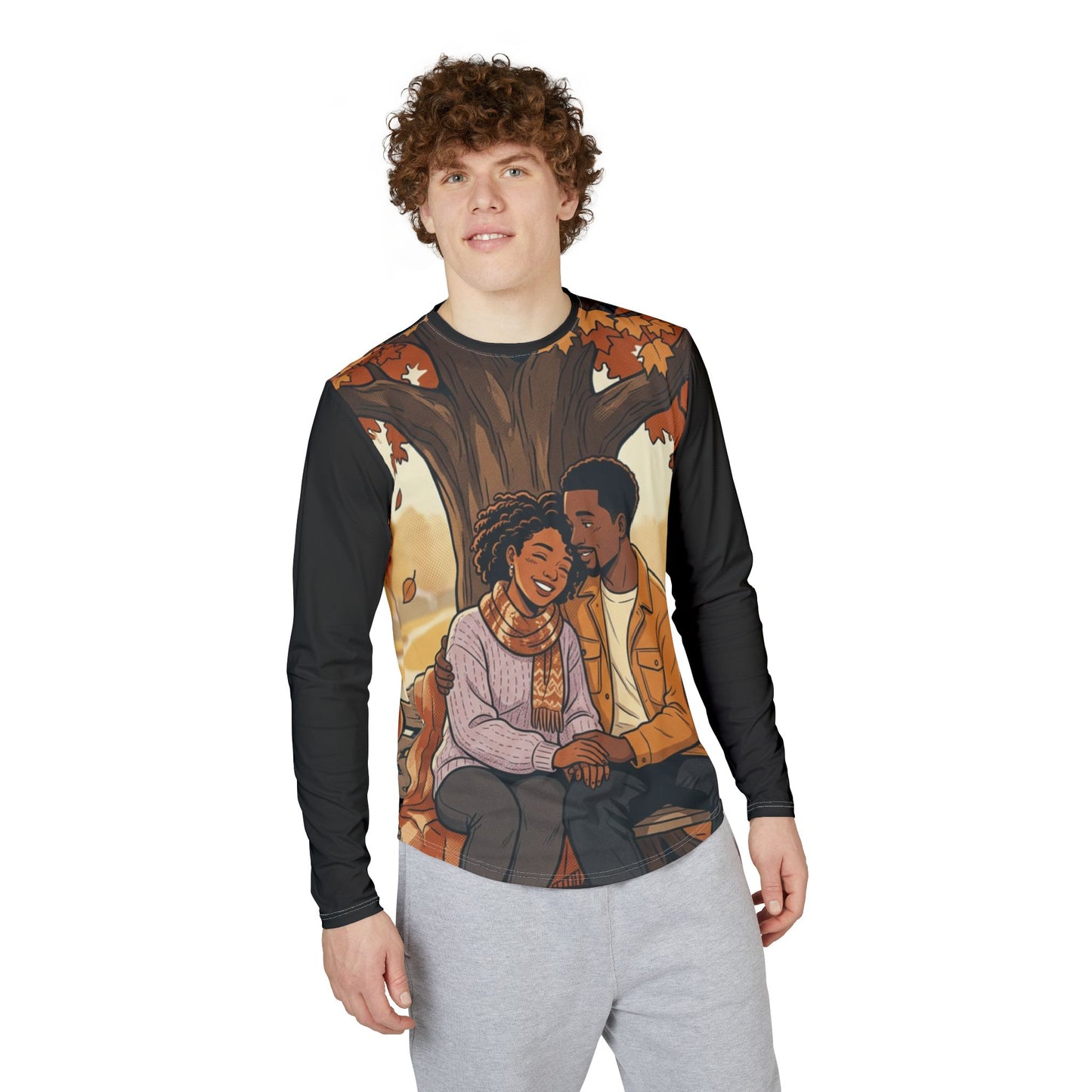 Autumn Romance Long Sleeve Shirt – Cozy Couple Illustration UV Tee