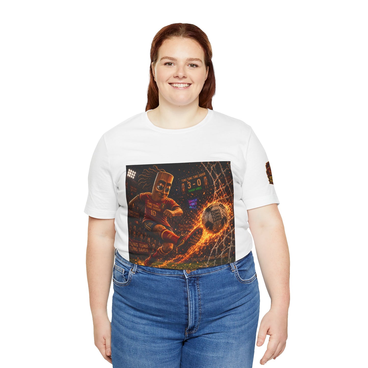Tung Tung Tung Sahur Soccer Kick Firestorm Graphic Tee — ‘Goal’ Animated Kick Design