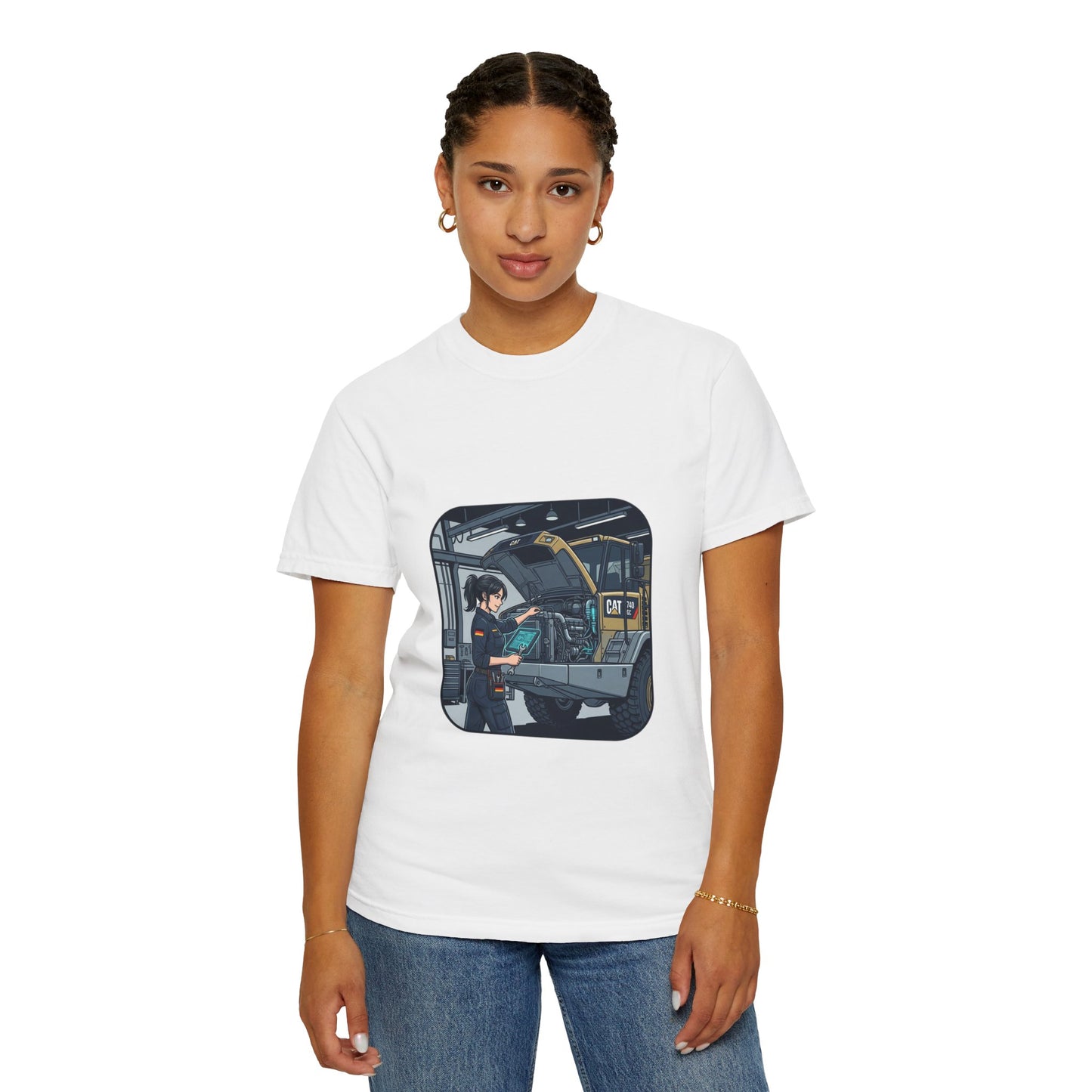Mechanic Garage Scene T-Shirt — Vintage Truck Repair Illustration