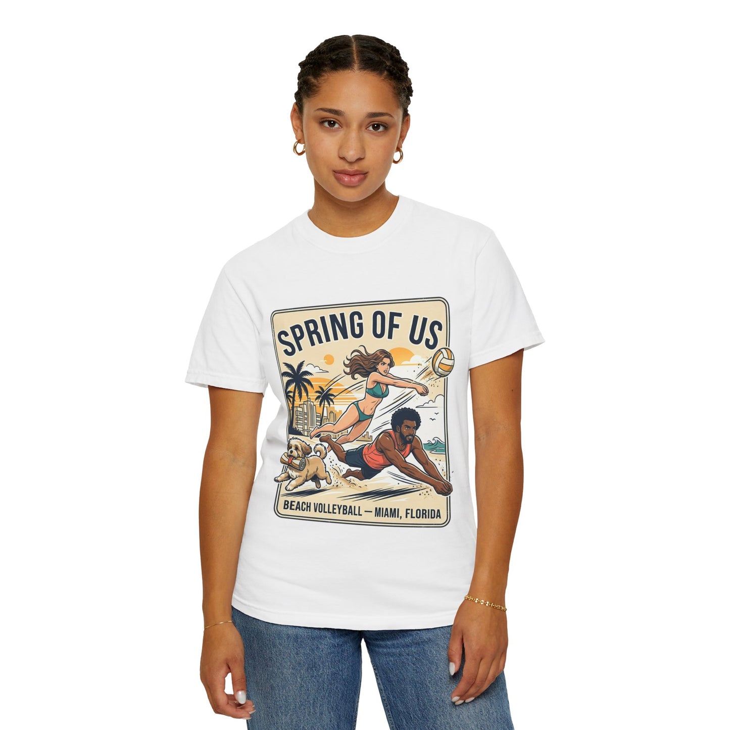 Spring of Us Beach Volleyball T-Shirt — Miami, Florida Retro Sun & Palm Tee