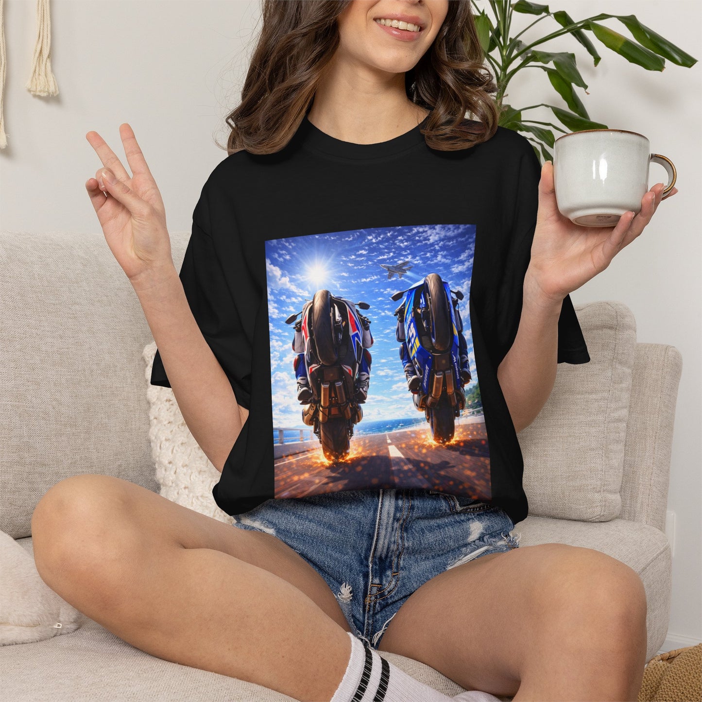 Motorcycle Sunset T-Shirt — Two Bikes Riding Into the Horizon