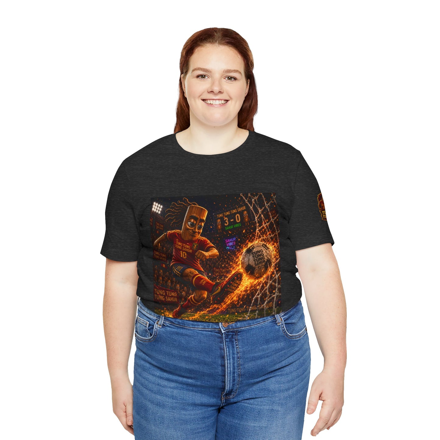 Tung Tung Tung Sahur Soccer Kick Firestorm Graphic Tee — ‘Goal’ Animated Kick Design
