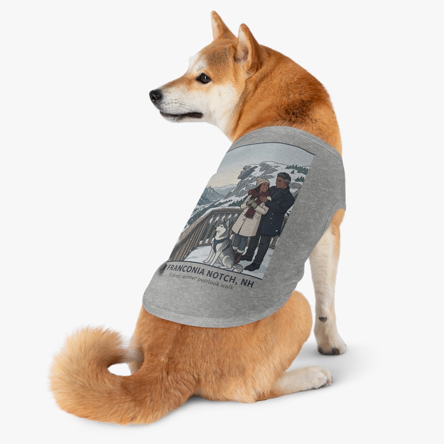 Dog Winter Walk Tank — Cozy Couple & Husky Scenic Pet Tank Top