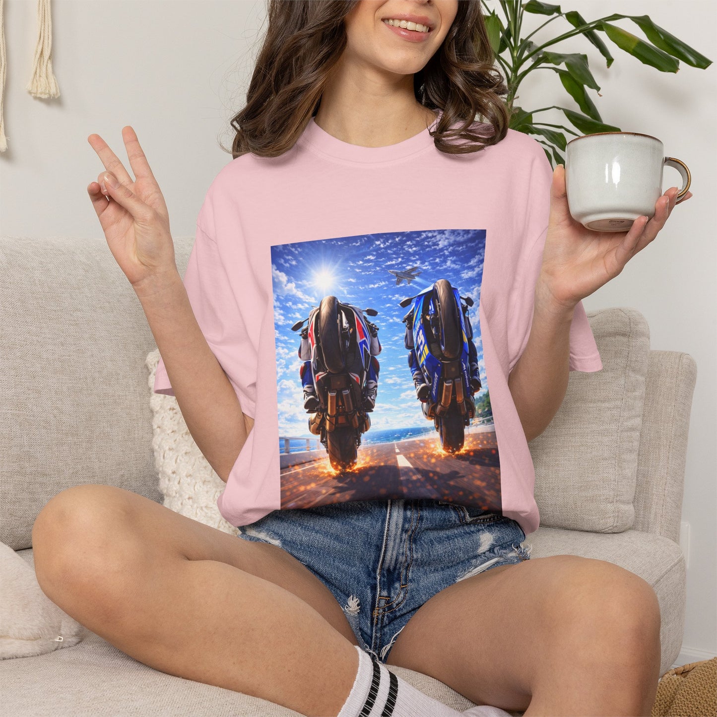 Motorcycle Sunset T-Shirt — Two Bikes Riding Into the Horizon