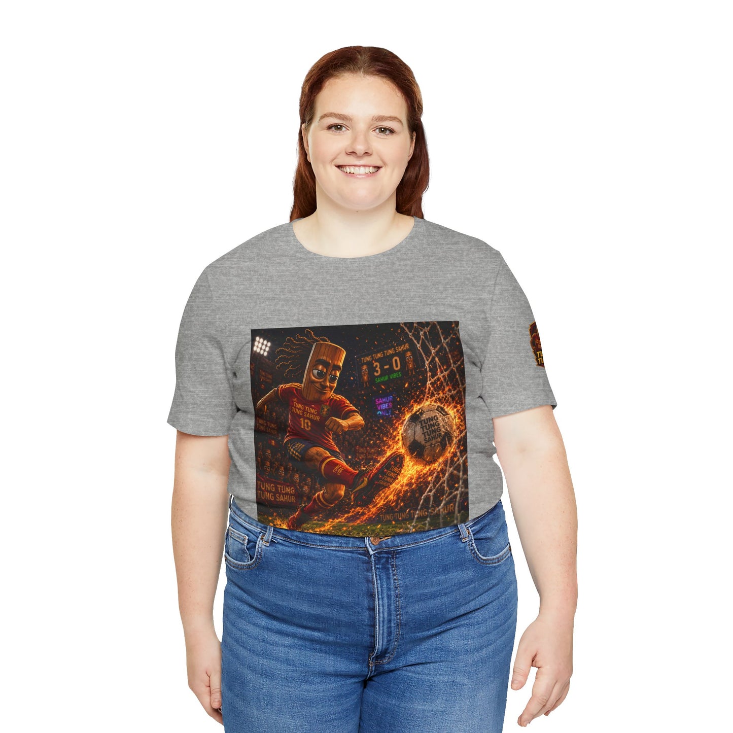 Tung Tung Tung Sahur Soccer Kick Firestorm Graphic Tee — ‘Goal’ Animated Kick Design
