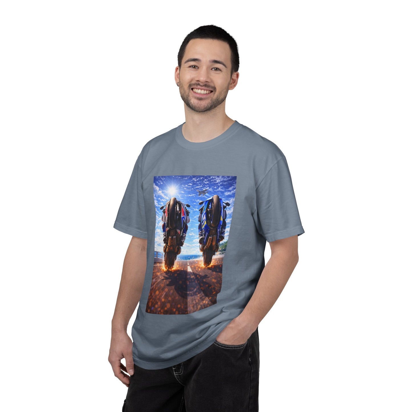 Motorcycle Sunset T-Shirt — Two Bikes Riding Into the Horizon