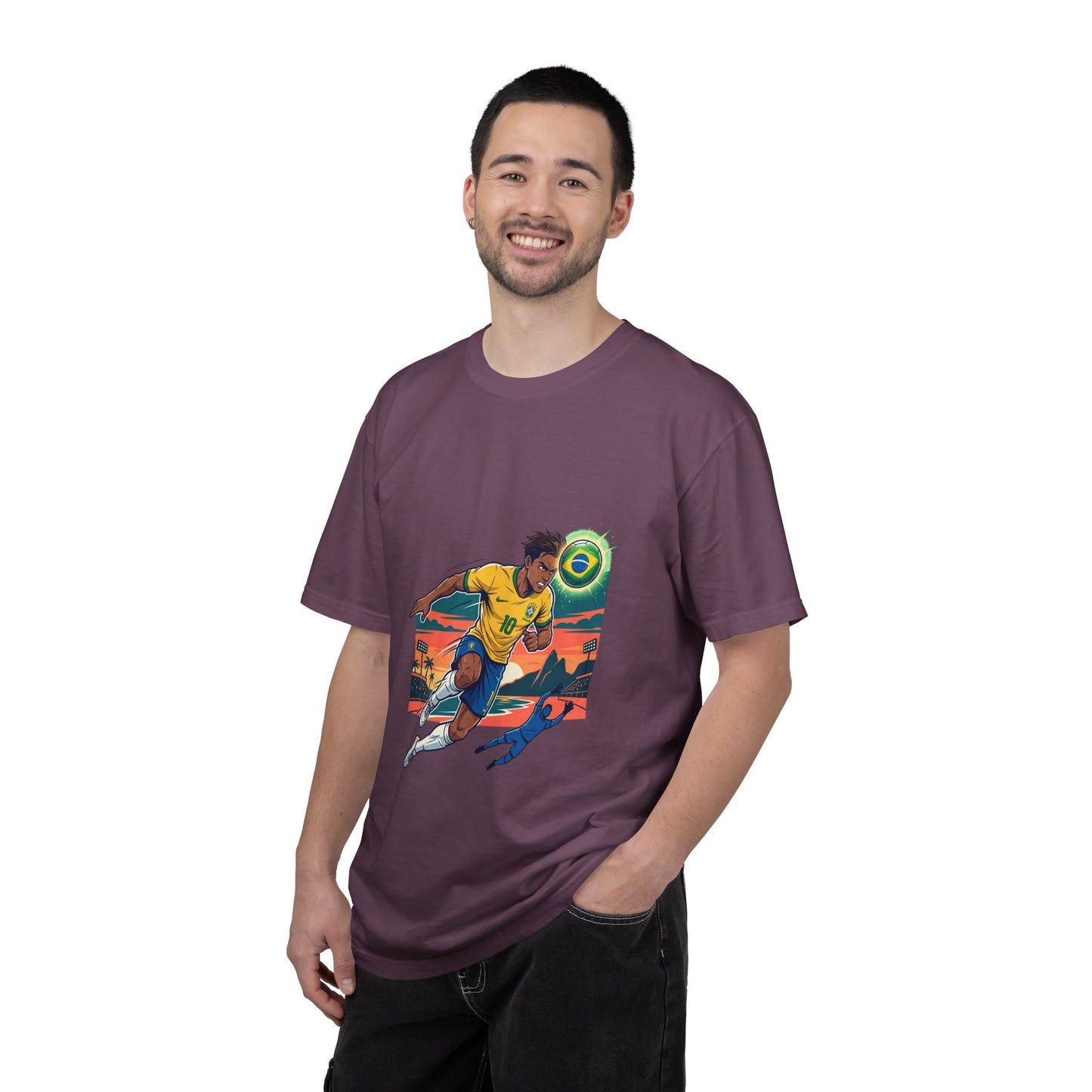 Brazil Soccer Player Graphic T-Shirt — Retro Sunset Football Tee