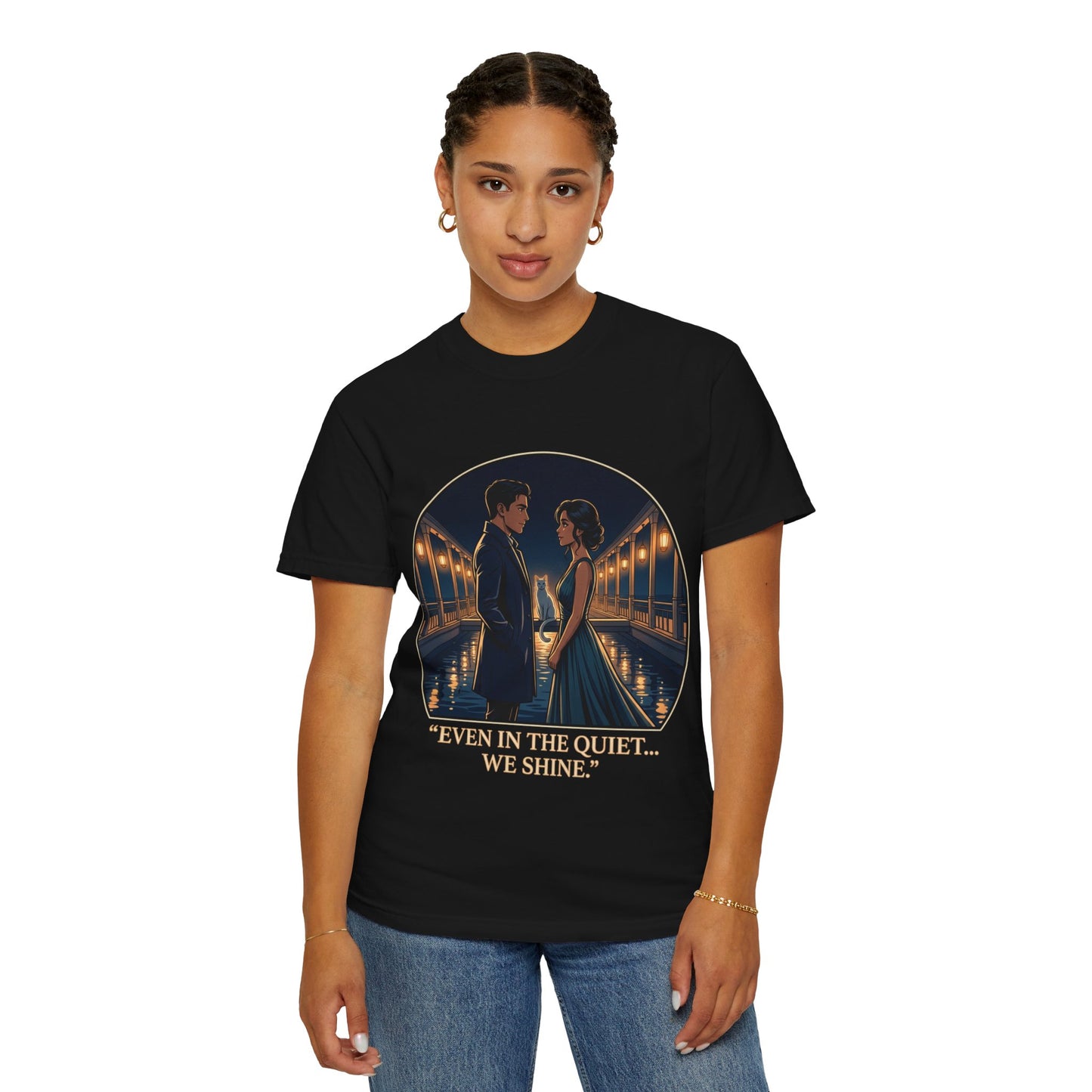 Romantic Night Stroll T-Shirt — "Even in the Quiet... We Shine" Graphic Tee