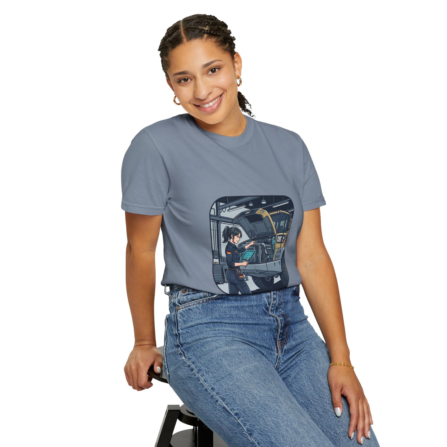 Mechanic Garage Scene T-Shirt — Vintage Truck Repair Illustration