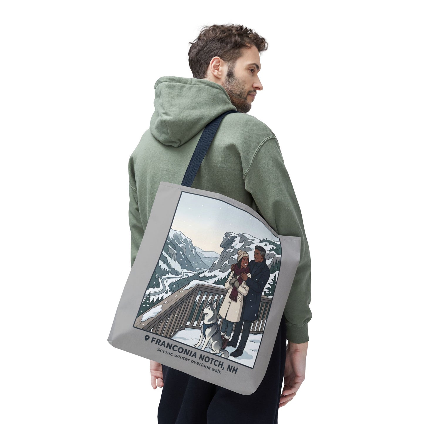 Franconia Notch Winter Couple Tote Bag — Scenic New Hampshire Snowy Overlook Tote