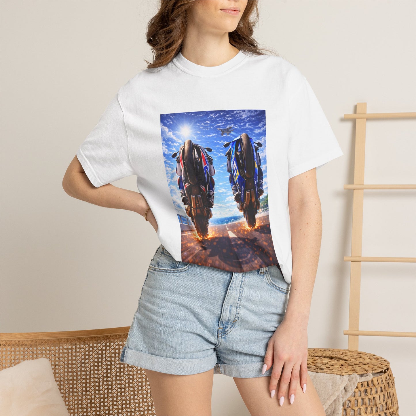 Motorcycle Sunset T-Shirt — Two Bikes Riding Into the Horizon
