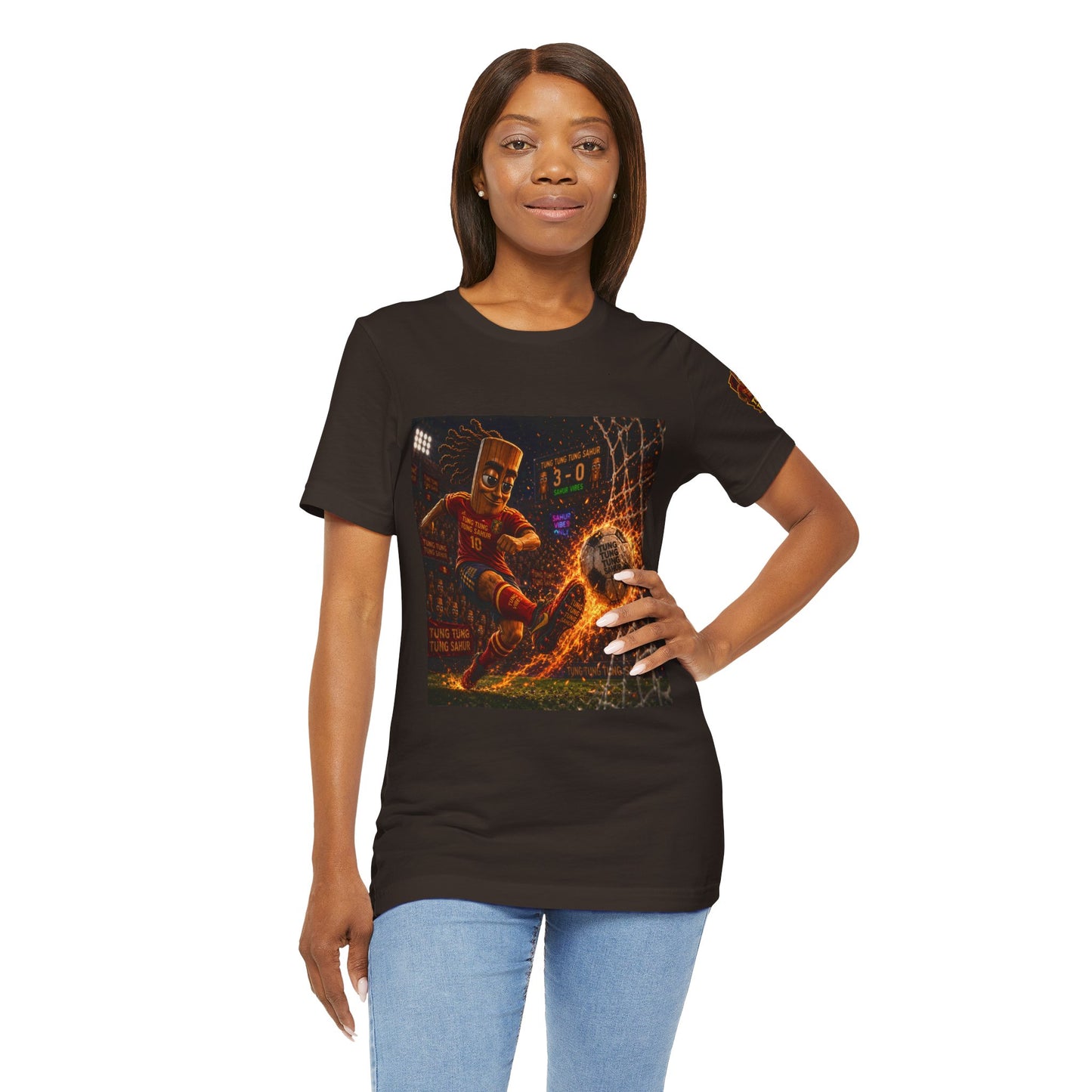 Tung Tung Tung Sahur Soccer Kick Firestorm Graphic Tee — ‘Goal’ Animated Kick Design