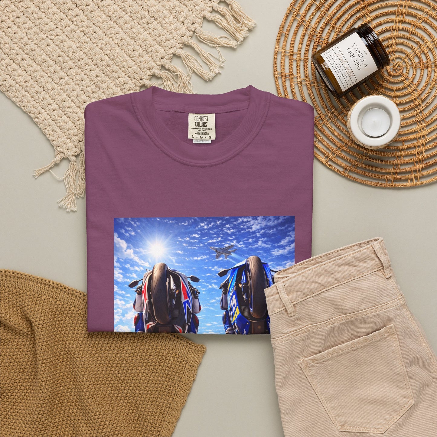 Motorcycle Sunset T-Shirt — Two Bikes Riding Into the Horizon