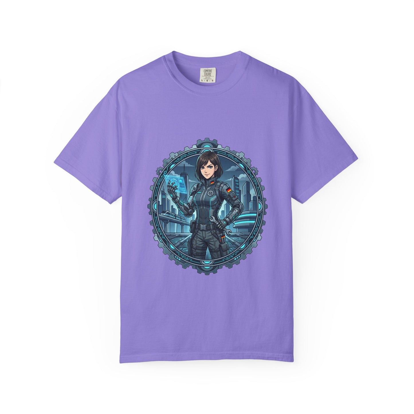 Cyber Ninja Graphic T-Shirt — Futuristic Female Warrior Illustration