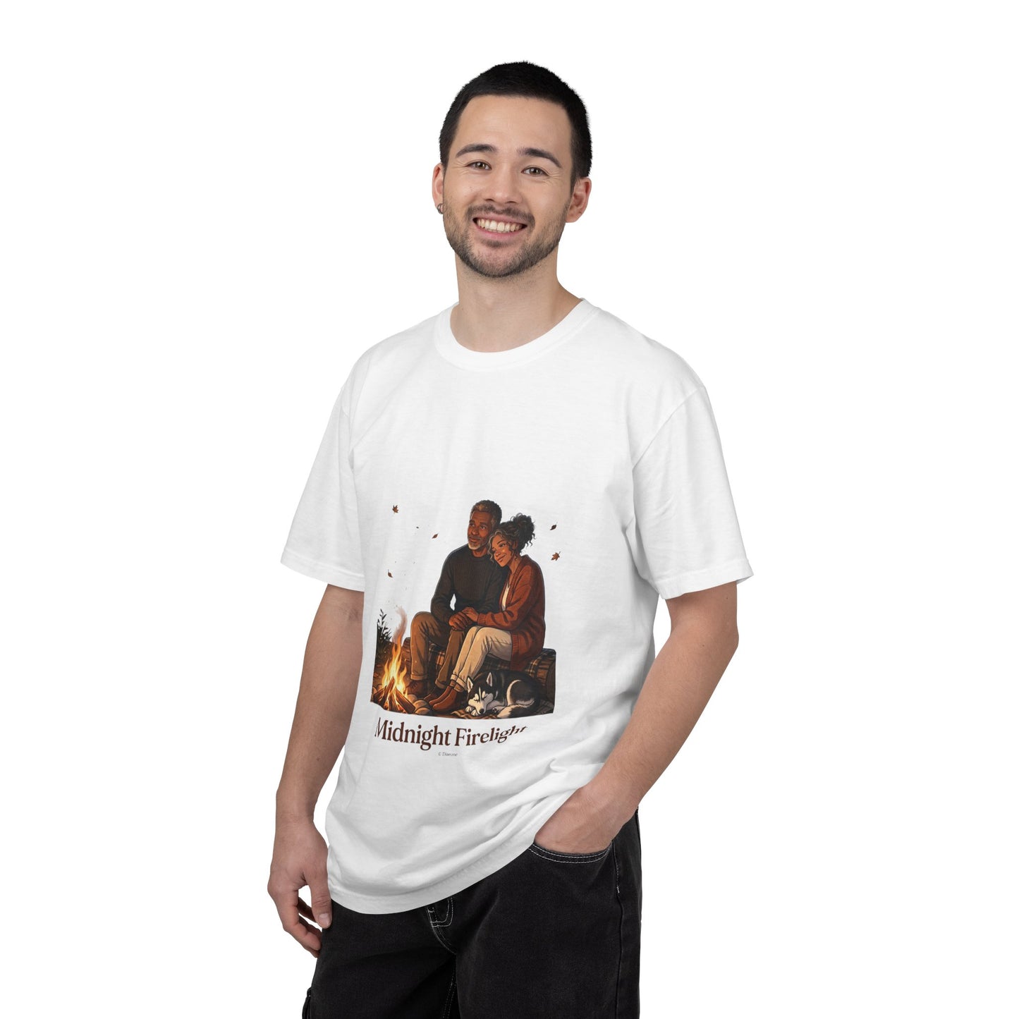 Midnight Firelight T-Shirt — Cozy Couple Campfire Graphic Tee