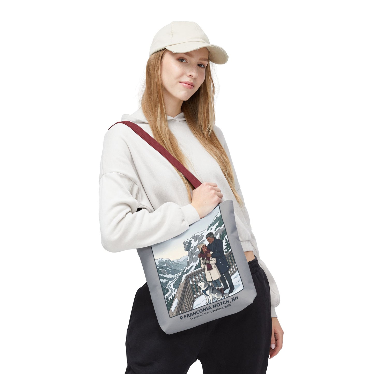 Franconia Notch Winter Couple Tote Bag — Scenic New Hampshire Snowy Overlook Tote