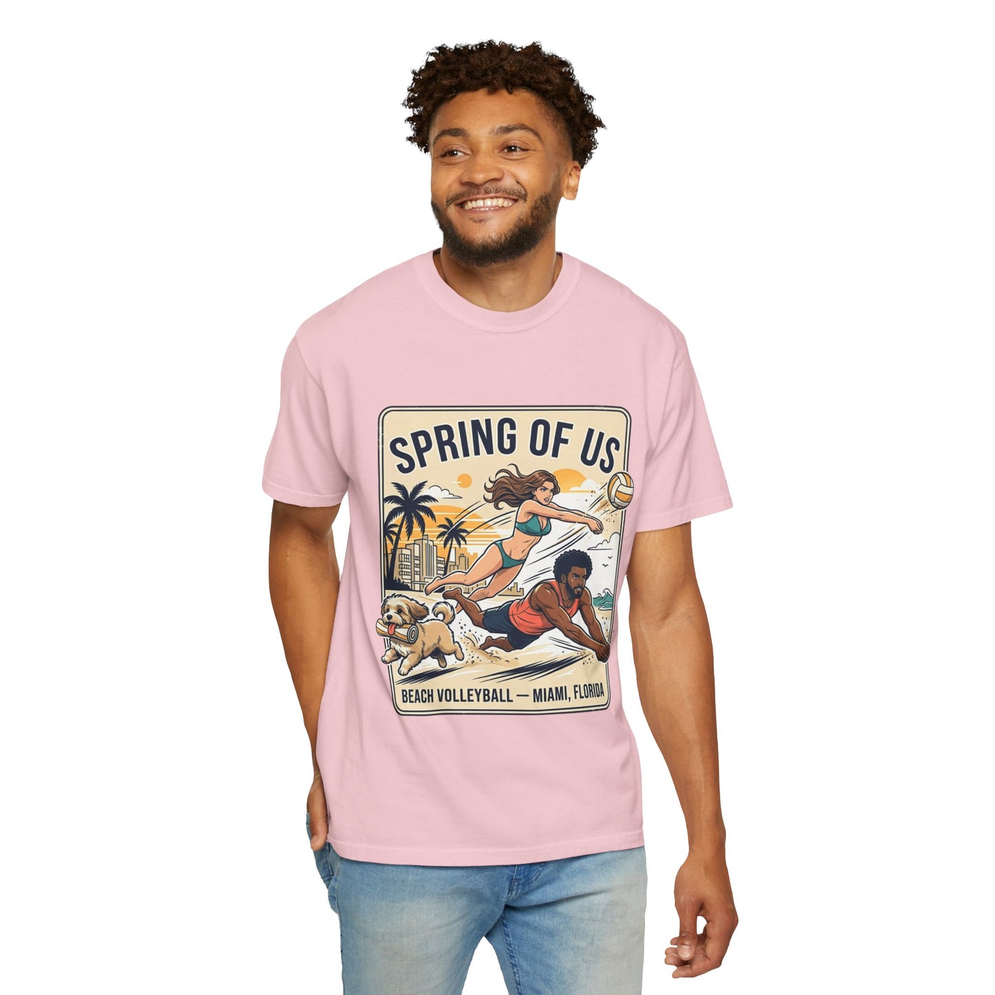 Spring of Us Beach Volleyball T-Shirt — Miami, Florida Retro Sun & Palm Tee