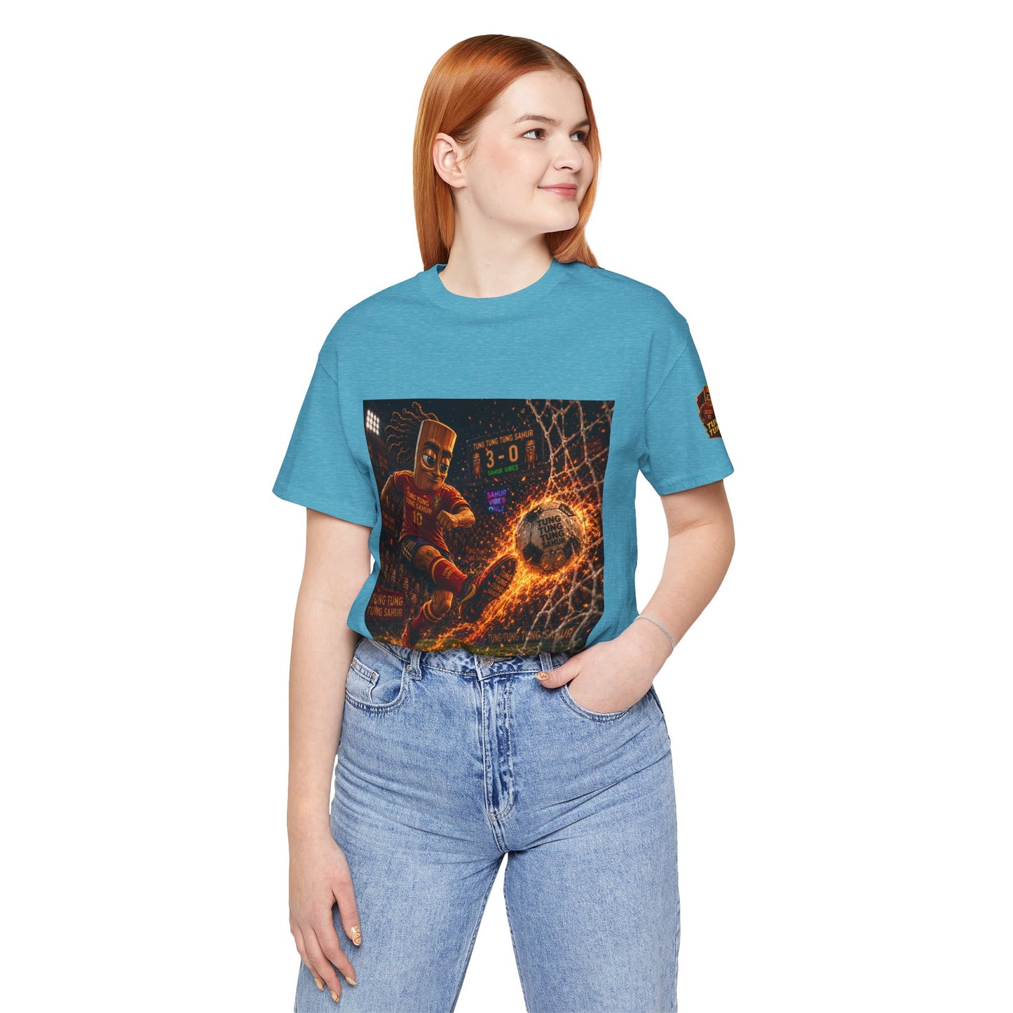 Tung Tung Tung Sahur Soccer Kick Firestorm Graphic Tee — ‘Goal’ Animated Kick Design