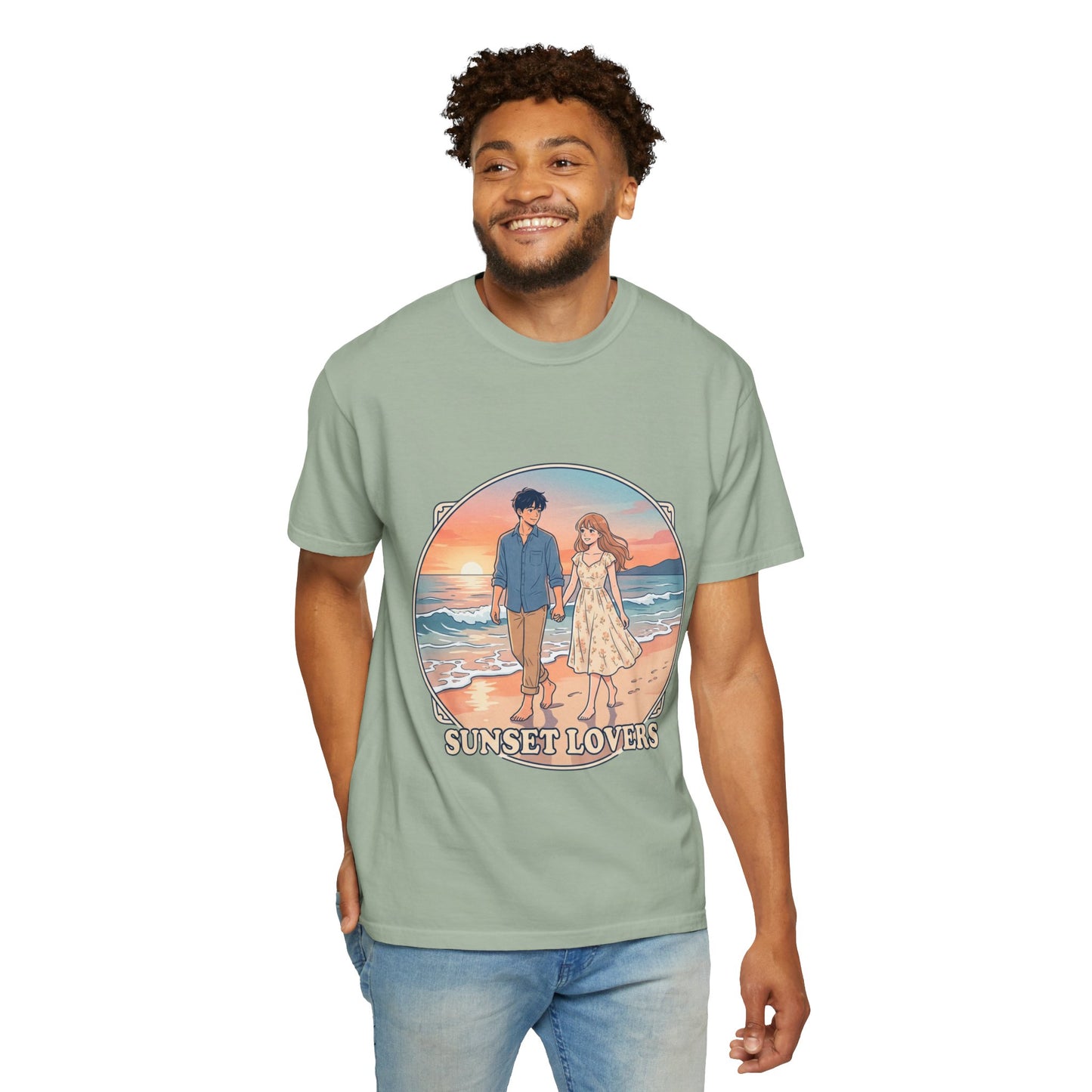Sunset Lovers Beach T-Shirt — Romantic Couple Graphic Tee