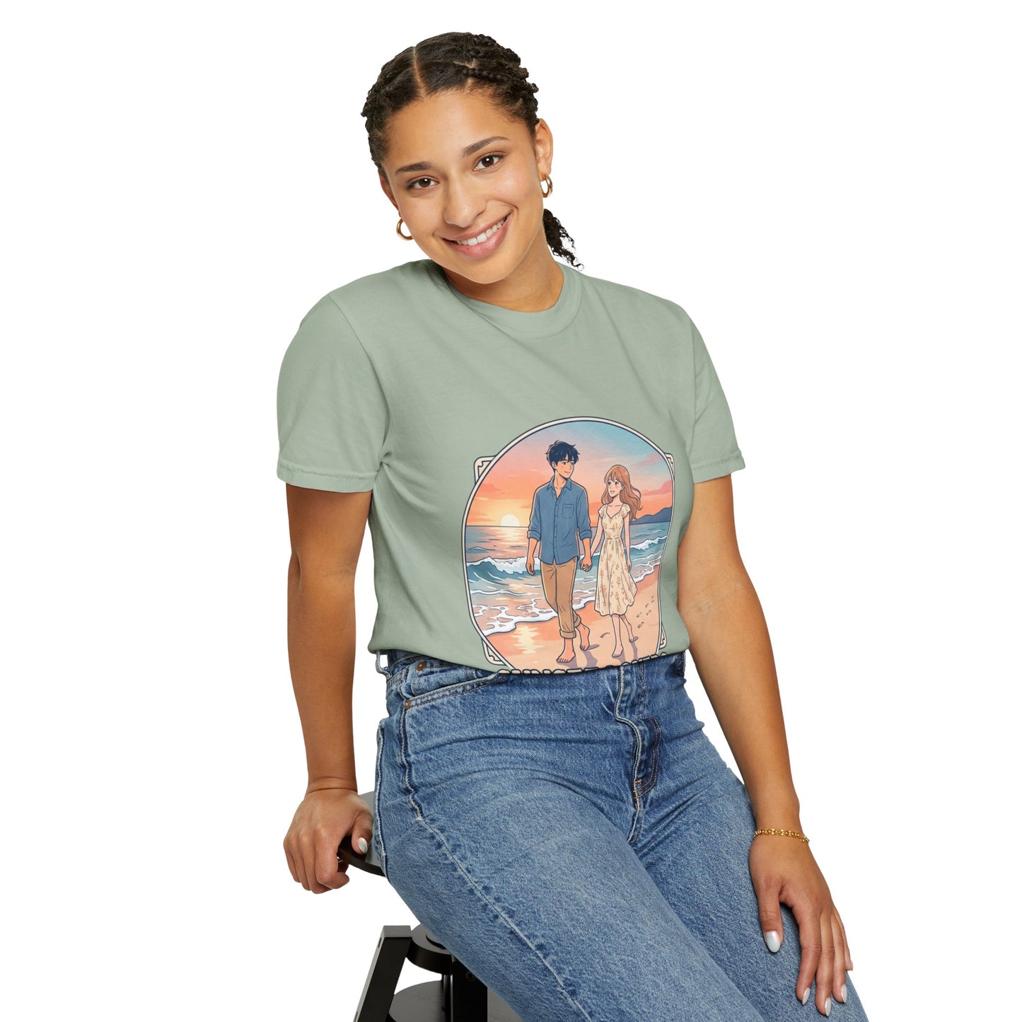 Sunset Lovers Beach T-Shirt — Romantic Couple Graphic Tee