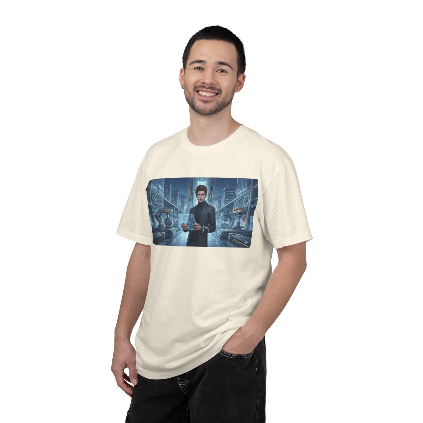 Cyberpunk Detective T-Shirt — Futuristic Noir Cityscape Graphic Tee