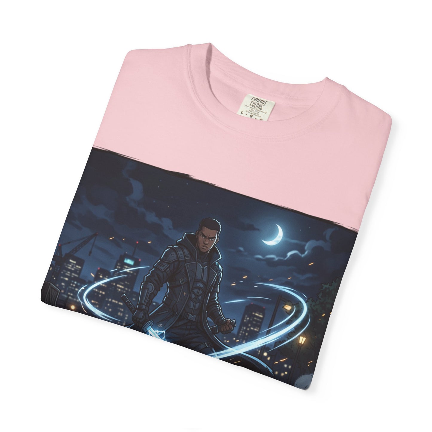 Urban Night Warrior T-Shirt — Neon Samurai Cityscape
