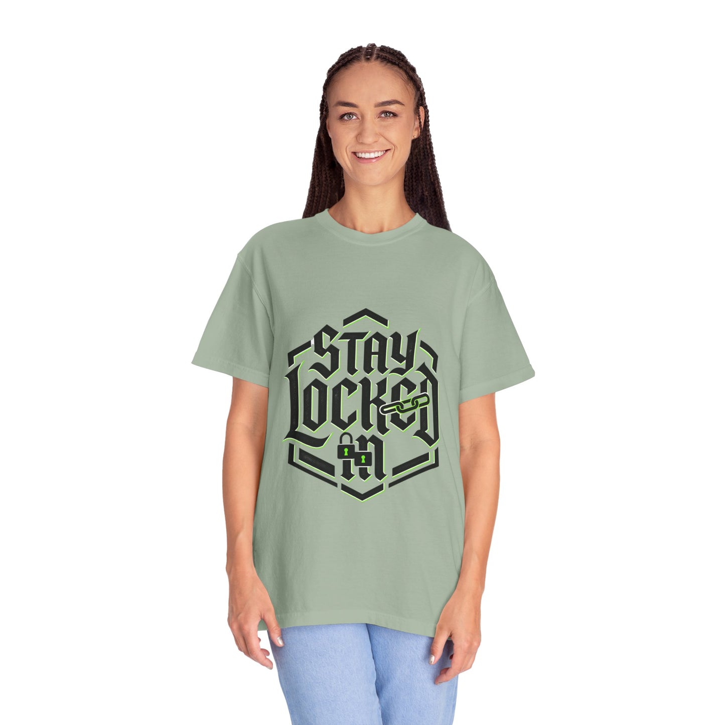 Stay Locked In T-Shirt — Bold Gothic Logo Tee