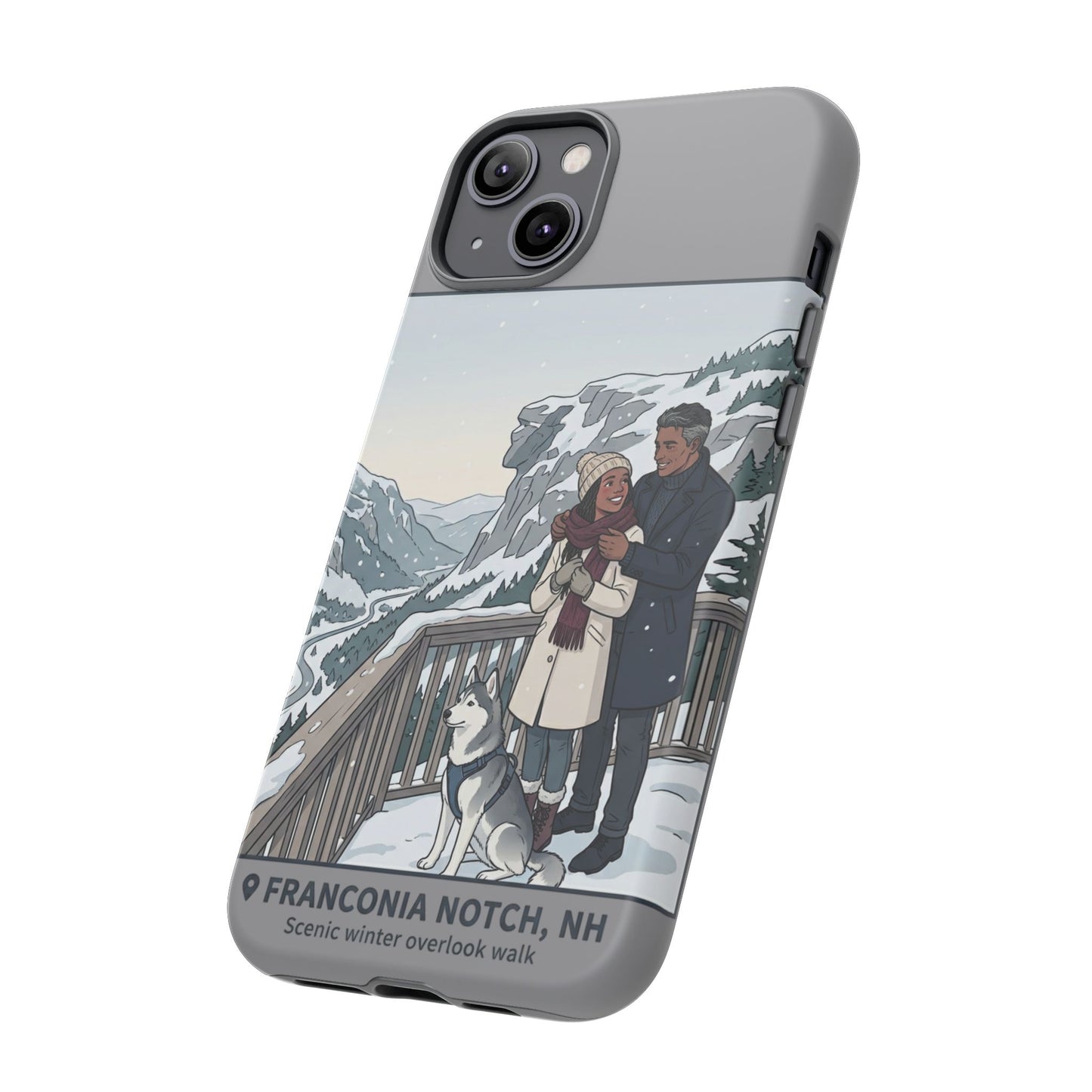 Winter Scenic Phone Case — Franconia Notch NH Couples & Husky Design