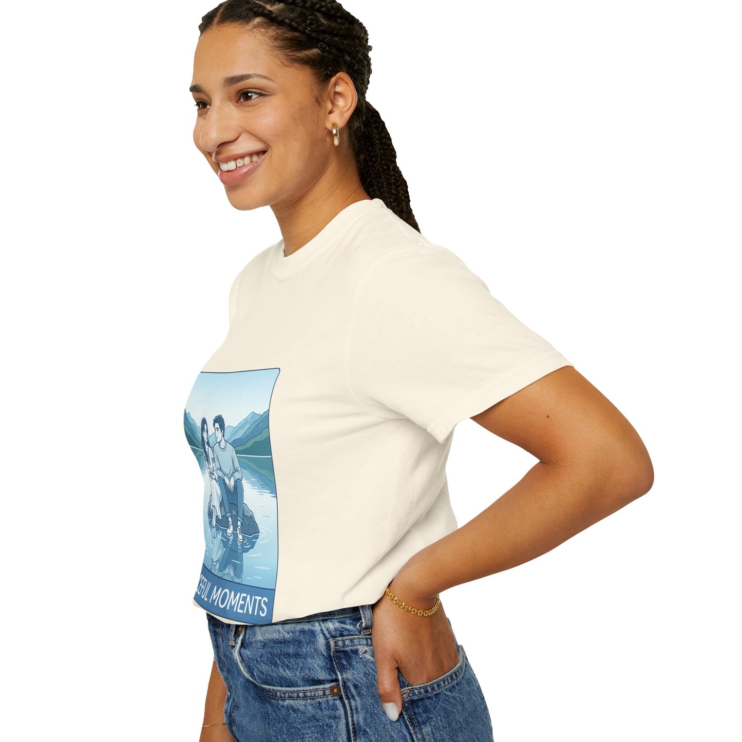 Peaceful Moments Tee — Couple Sitting by Lake Graphic T-Shirt