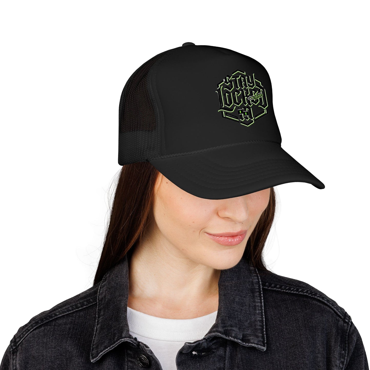 Trucker Hat – Neon 'Stay Lucked In' Embroidered Mesh Cap