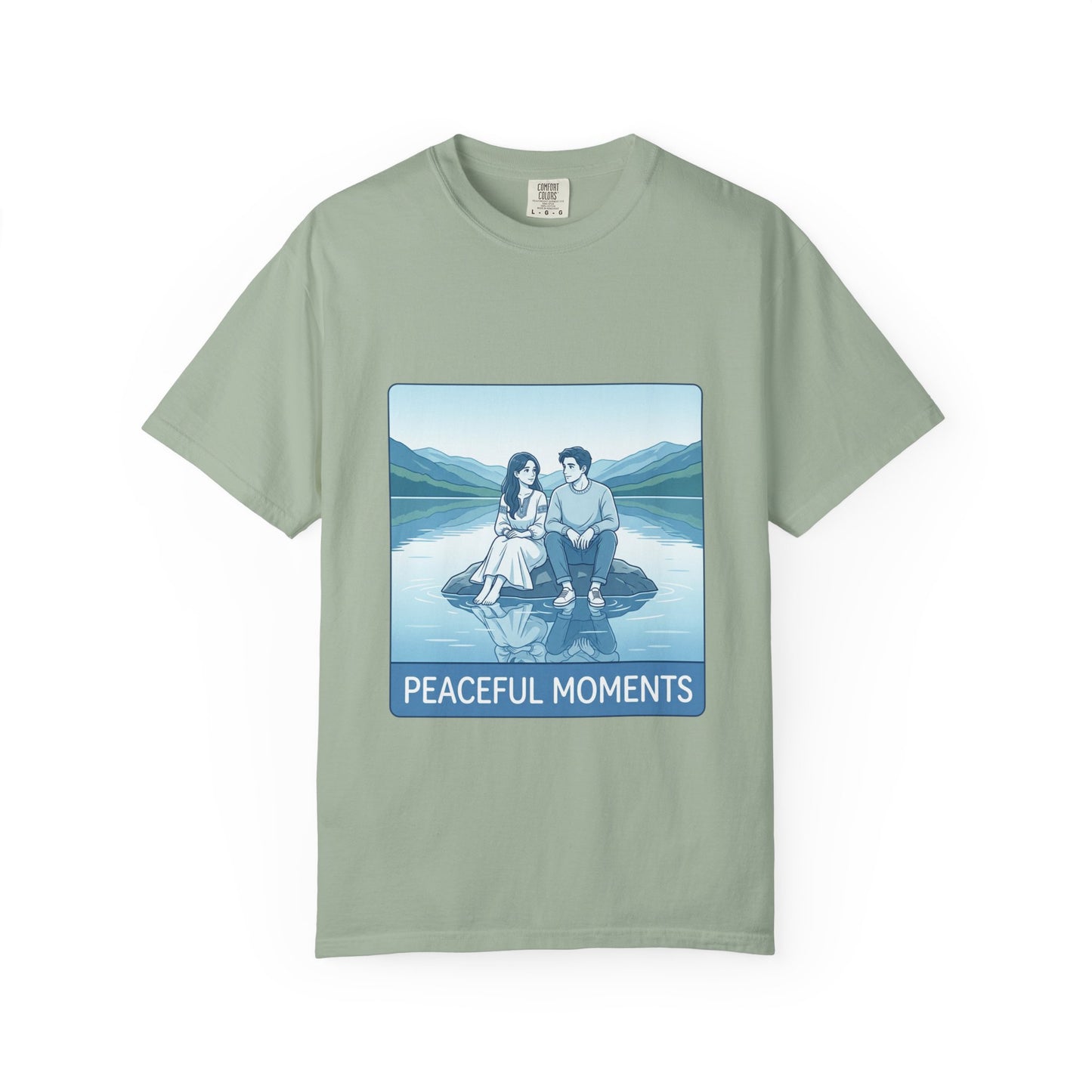 Peaceful Moments Tee — Couple Sitting by Lake Graphic T-Shirt
