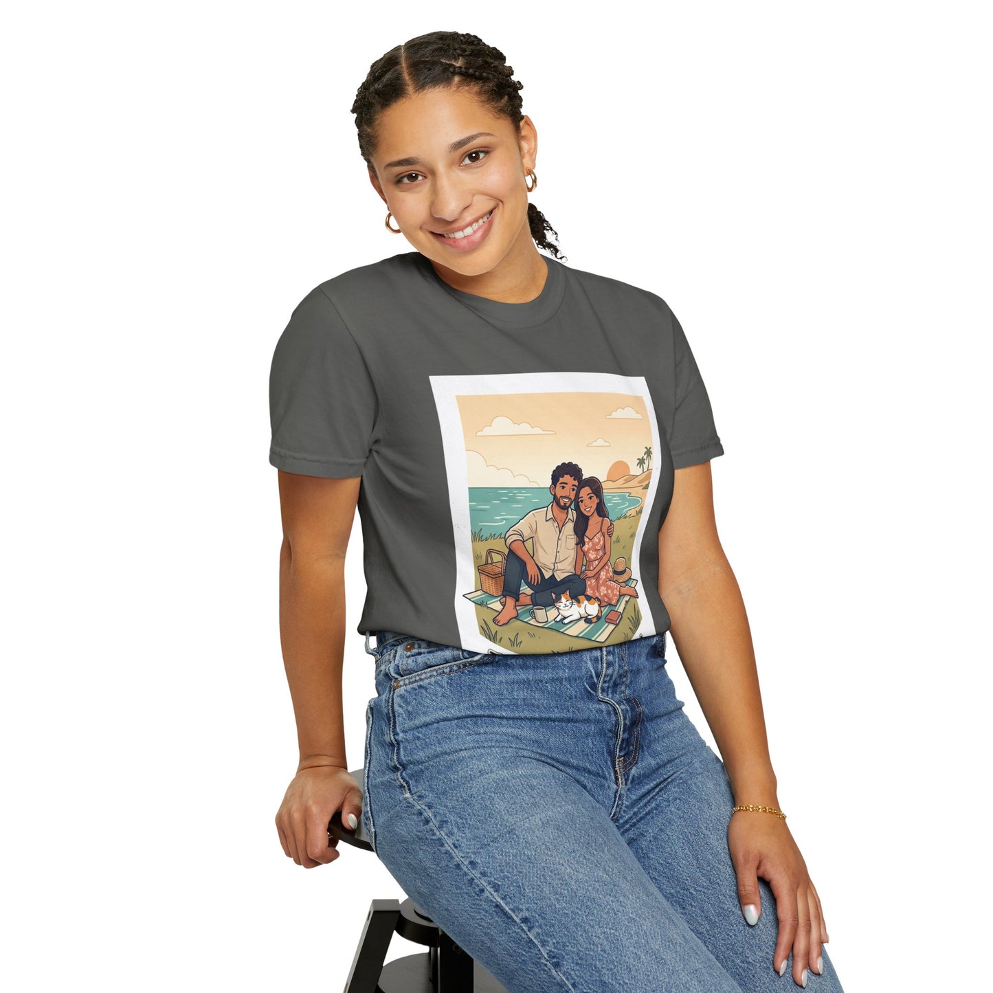 Beach Picnic Couple T‑Shirt — “The best days aren’t planned.” Relaxed Vacation Tee