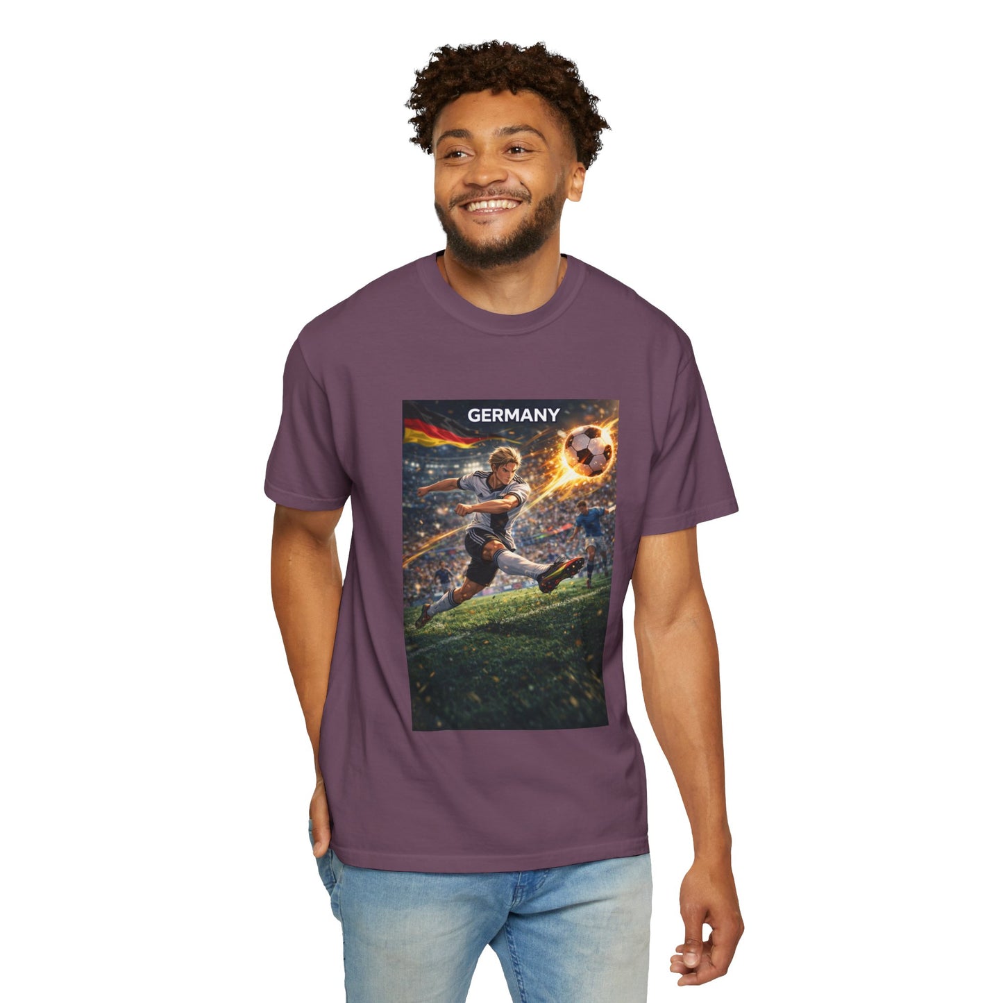 Germany Soccer Player Graphic T-Shirt — Retro Football Stadium Print
