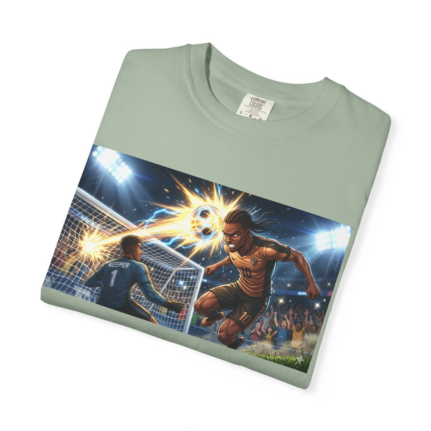 Soccer Goal Celebration T-Shirt — Action Football Scene Graphic Tee