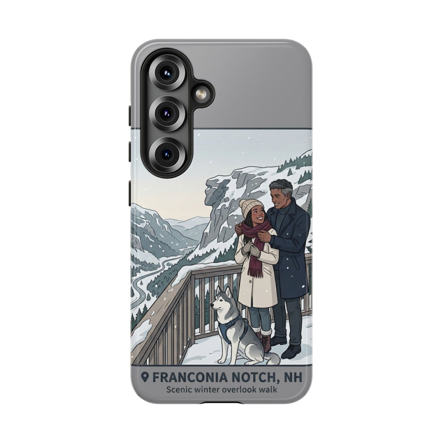 Winter Scenic Phone Case — Franconia Notch NH Couples & Husky Design