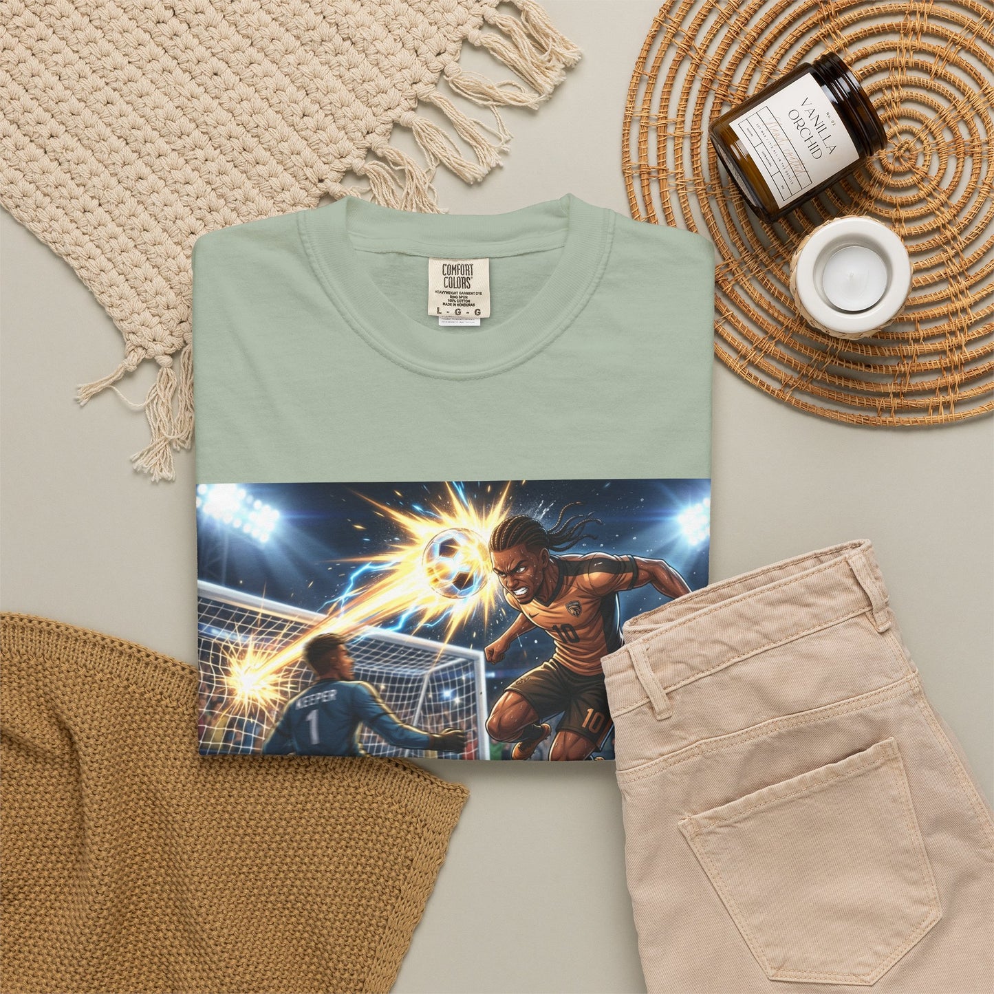 Soccer Goal Celebration T-Shirt — Action Football Scene Graphic Tee