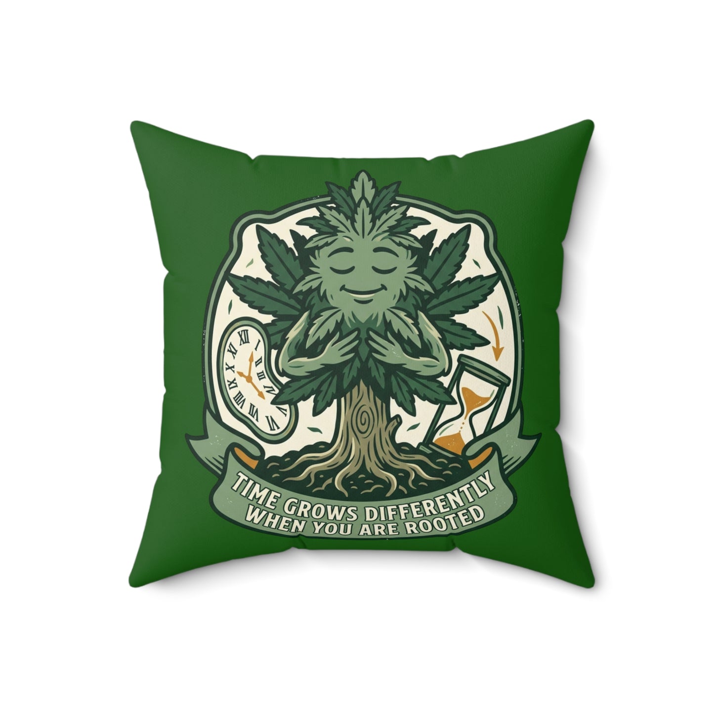 Rooted Tree Meditation Pillow — "Time Grows Differently When You Are Rooted" Decorative Throw Pillow