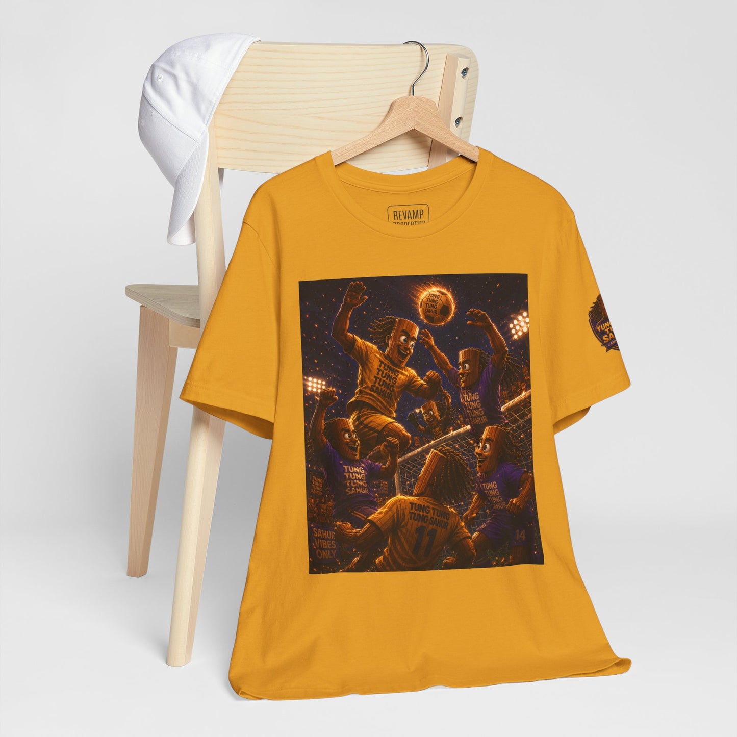 Tung Tung Tung Sahur Header Goal Soccer Action Graphic Tee — Team Court Night Design