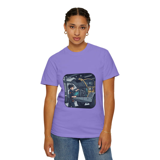 Mechanic Garage Scene T-Shirt — Vintage Truck Repair Illustration