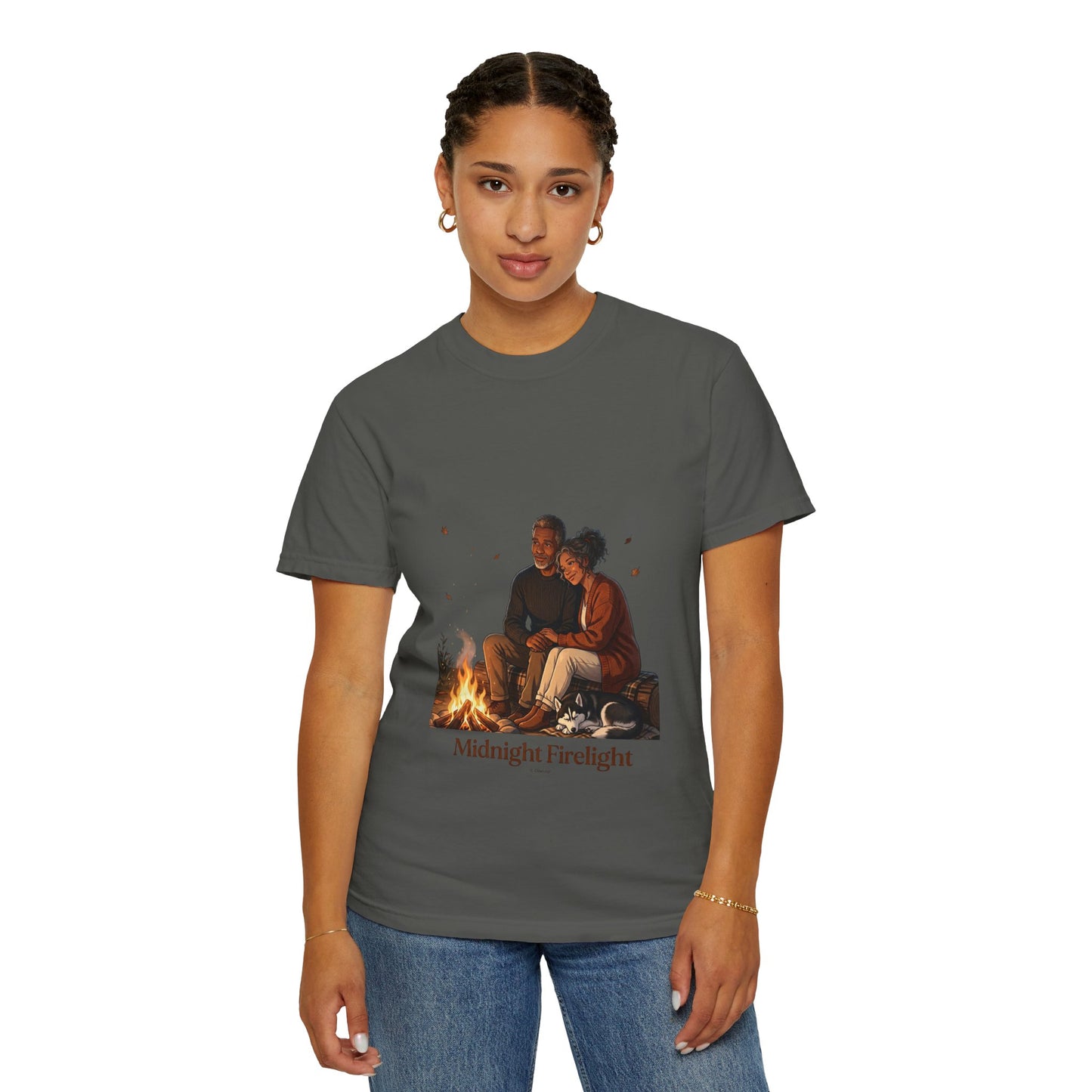 Midnight Firelight T-Shirt — Cozy Couple Campfire Graphic Tee
