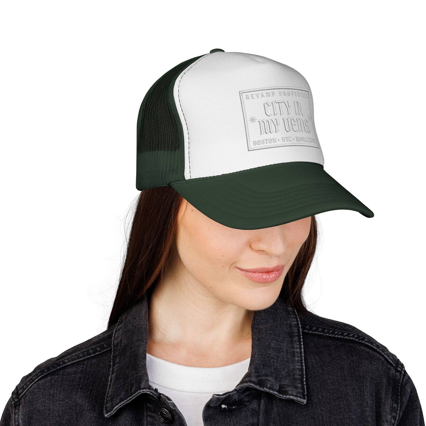 City In My Veins Trucker Cap - Vintage Neon Style Mesh Hat