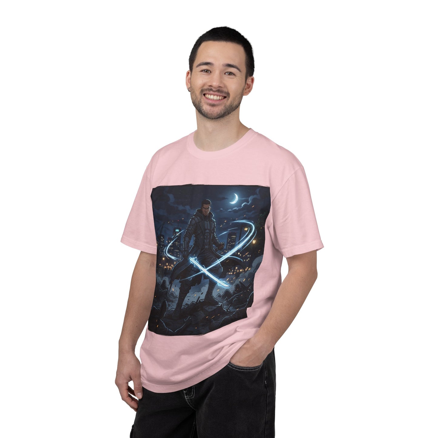 Urban Night Warrior T-Shirt — Neon Samurai Cityscape